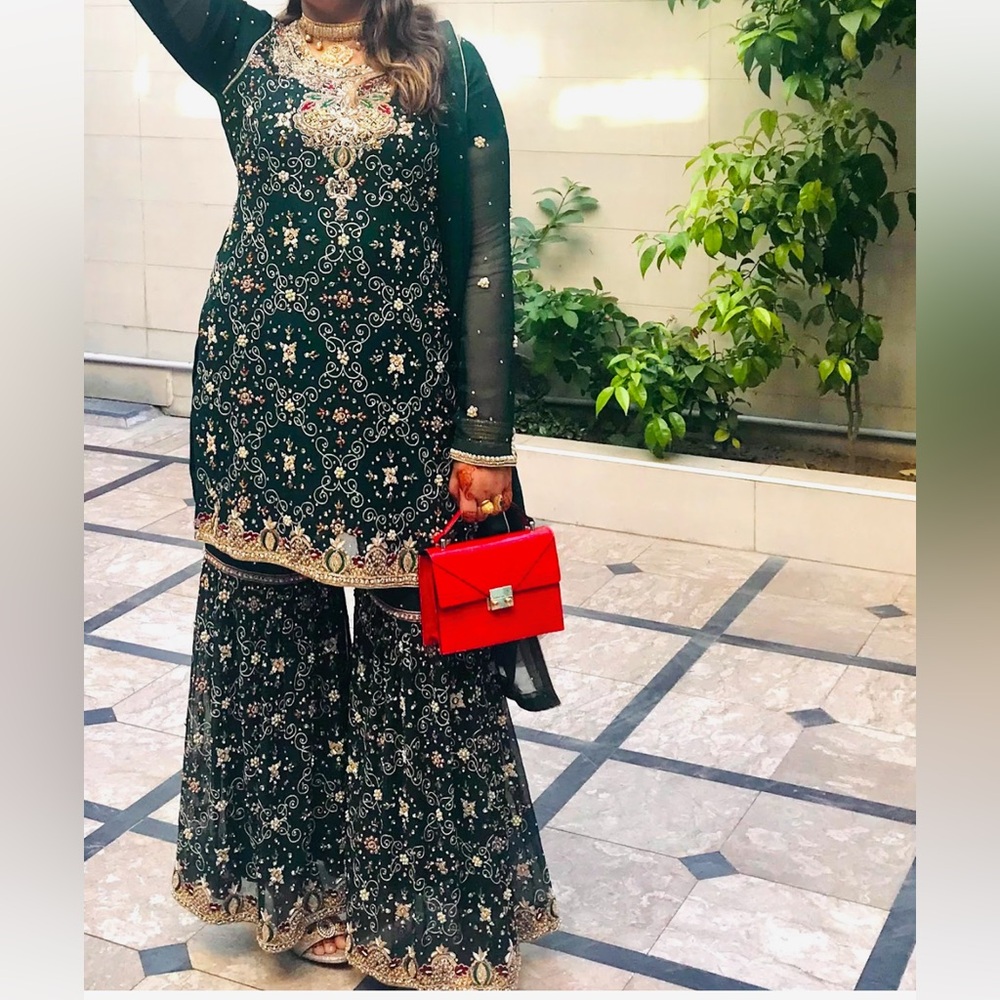 Pakistani Heavy Embroidered Dark Green 3 piece suit - OPEN TO ALL OFFERS